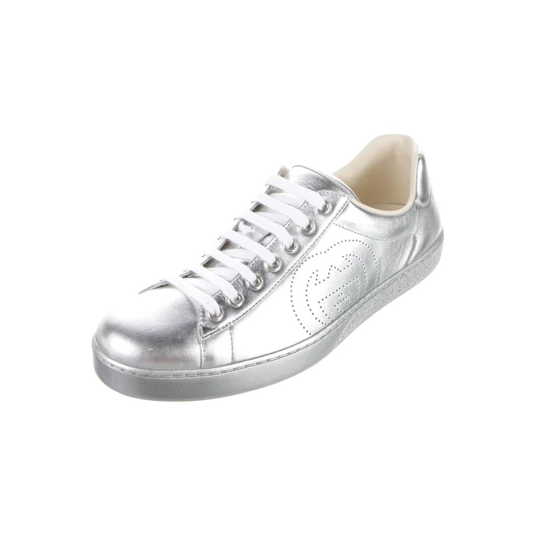 Gucci Rochelle Leather Sneakers Silver