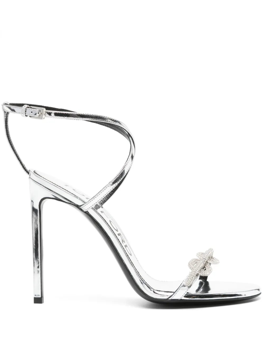 Tom Ford T-Bar Crystal Heeled Sandal — Black
