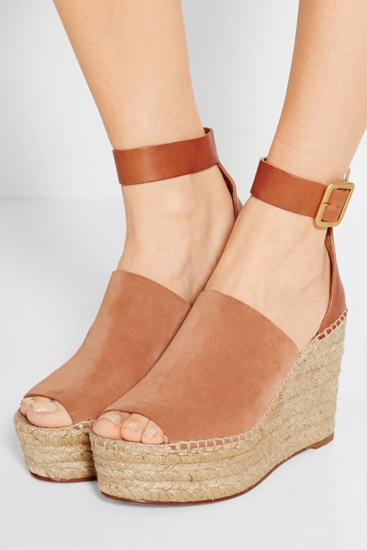 Chloé Mila Logo-Embroidered Espadrille Wedge — Tan