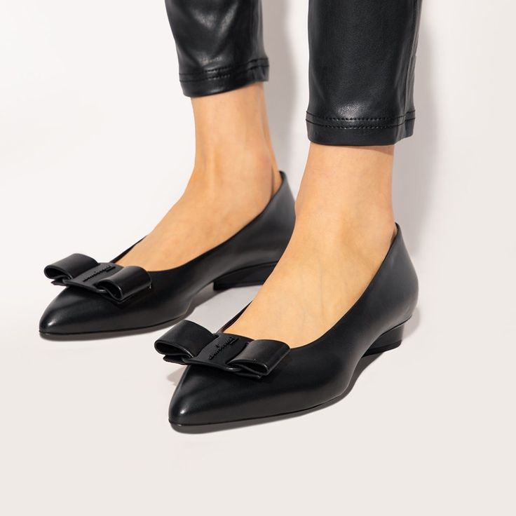 Salvatore Ferragamo Viva Bow Ballerina Flat — Black