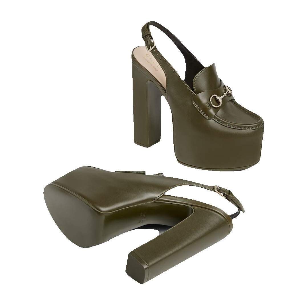 Gucci Horsebit Platform Loafer Slingback, Leather Green
