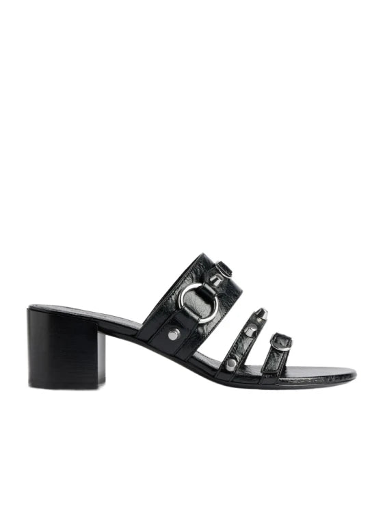 Balenciaga City Embellished Crinkled Leather Mules