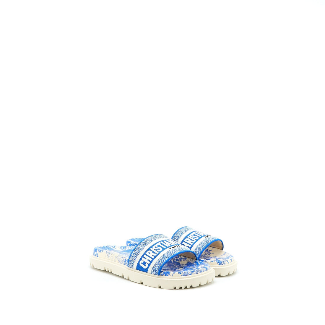 Dior Sandal Blue Embroidered Cotton Blue/White