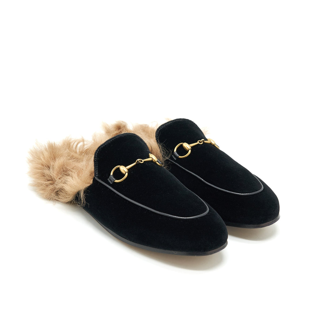 Gucci Velvet Mules Fur Black