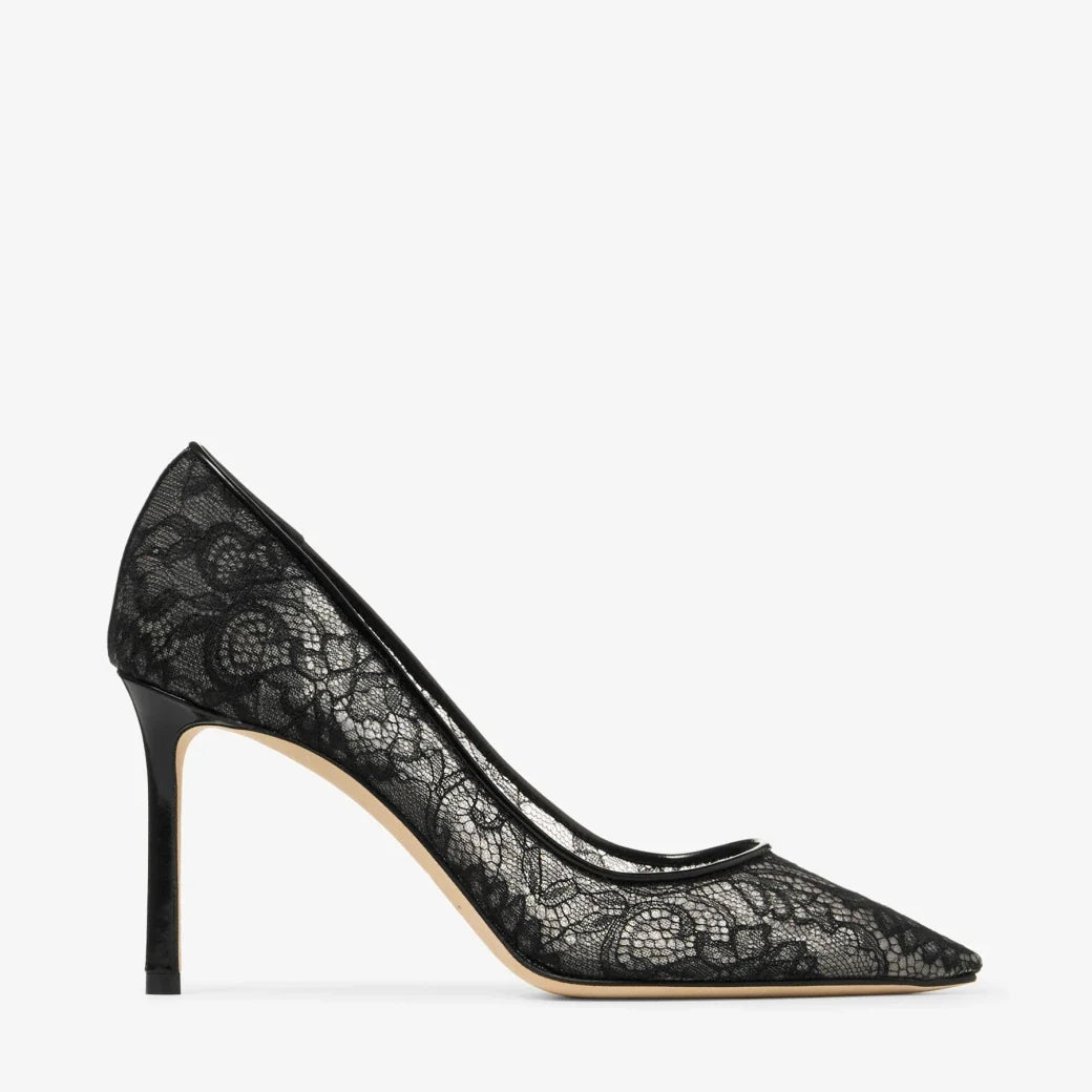 Jimmy Choo 85 Leather-Trimmed Lace Pumps