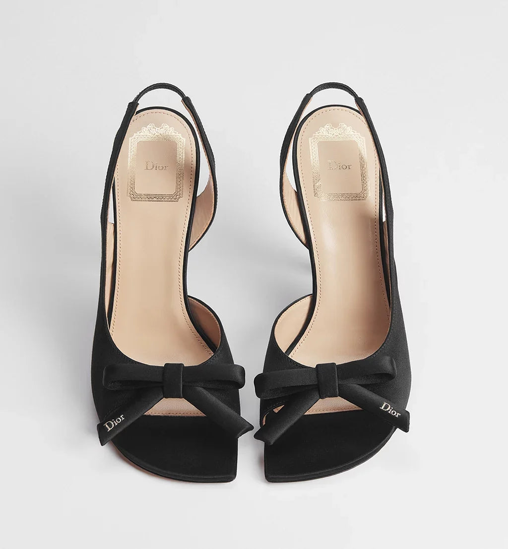 Dior Bow Heeled Slingback Sandal Black