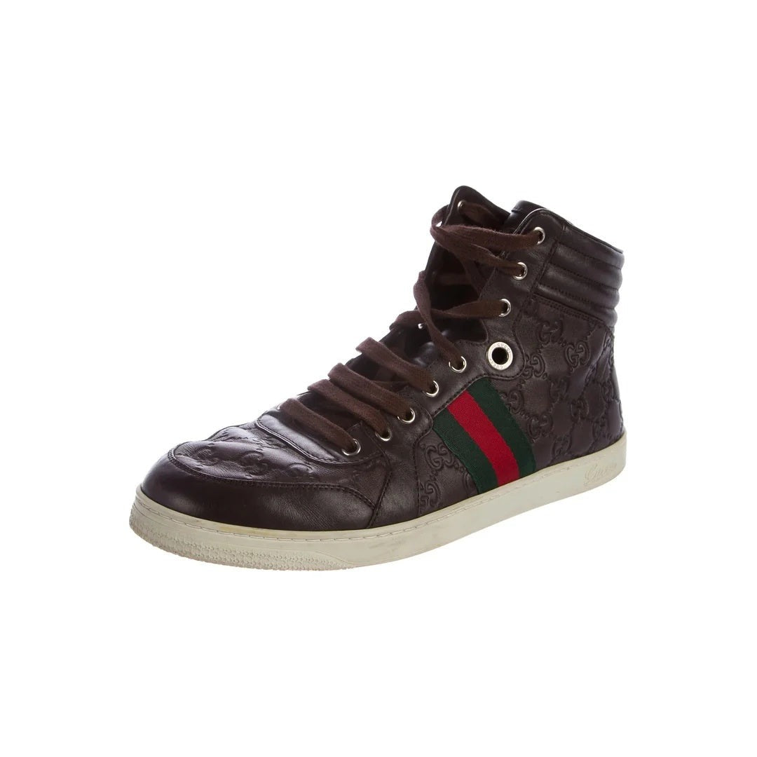 Gucci Rochelle Leather Sneakers Dark Brown (High-Top)