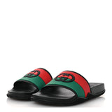 Gucci Rubber Web Interlocking G Slide Sandals Black Green White 4