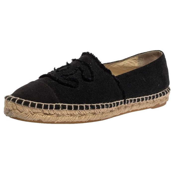 Chanel CC Logo Espadrille Flat — Black Canvas