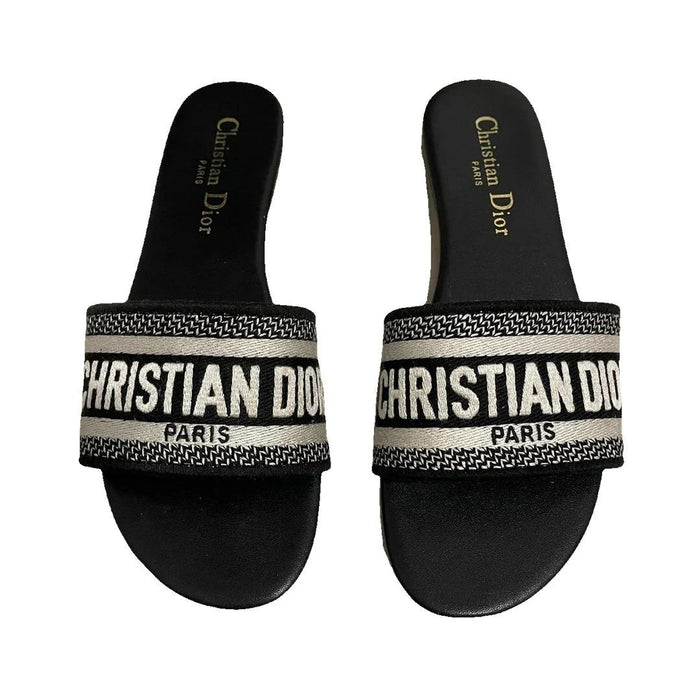 Christian Dior DWay Miss Dior Flat Slide Sandals Azure Pale Black & White