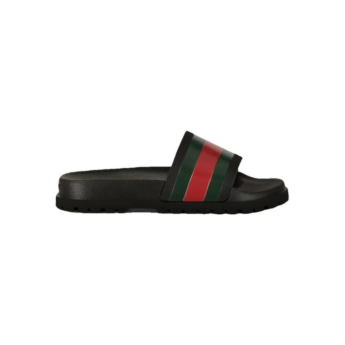 Gucci Monogram Web GG Slide Sandals Black & Green & Red