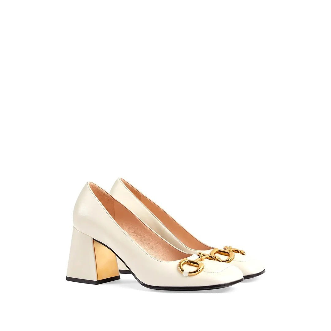 Gucci Calfskin Horsebit Loafer Pumps Bright White