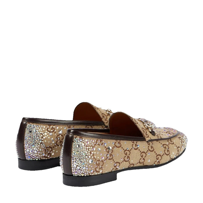Gucci Goatskin Bee Star Embroidered Jordaan Loafers Beige With Crystals