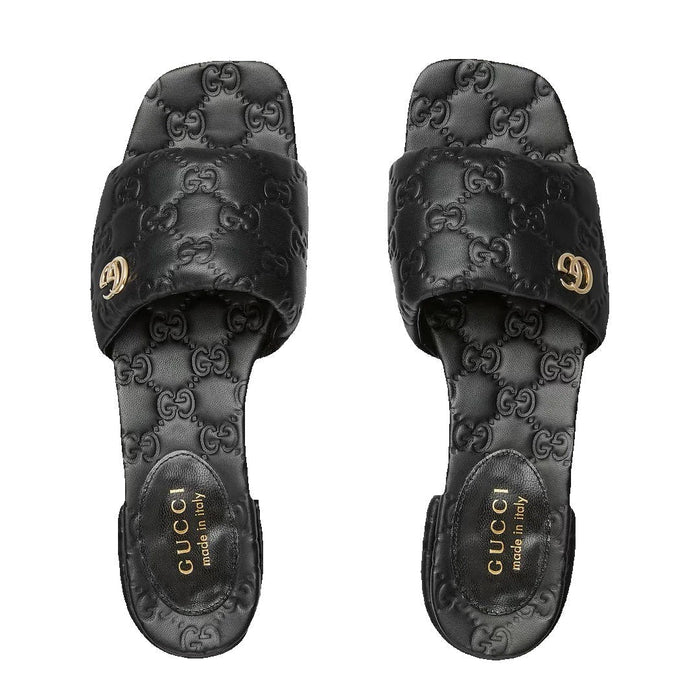 Gucci Slide Sandal With Double G, Leather Black