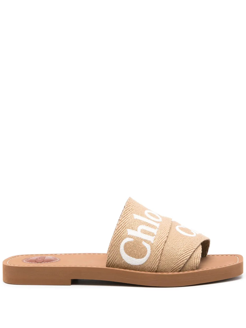 Chloé Woody Flat Mule in Tan Canvas — Tan