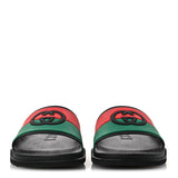 Gucci Rubber Web Interlocking G Slide Sandals Black Green White 3
