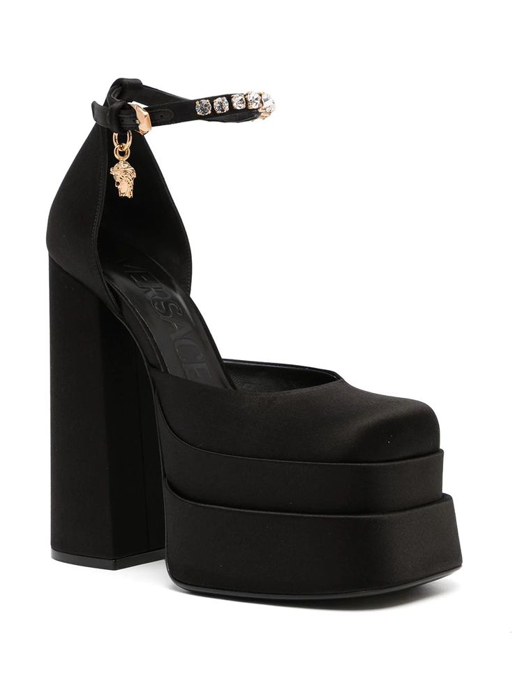 Versace Medusa Aevitas Platform Pump — Black Satin