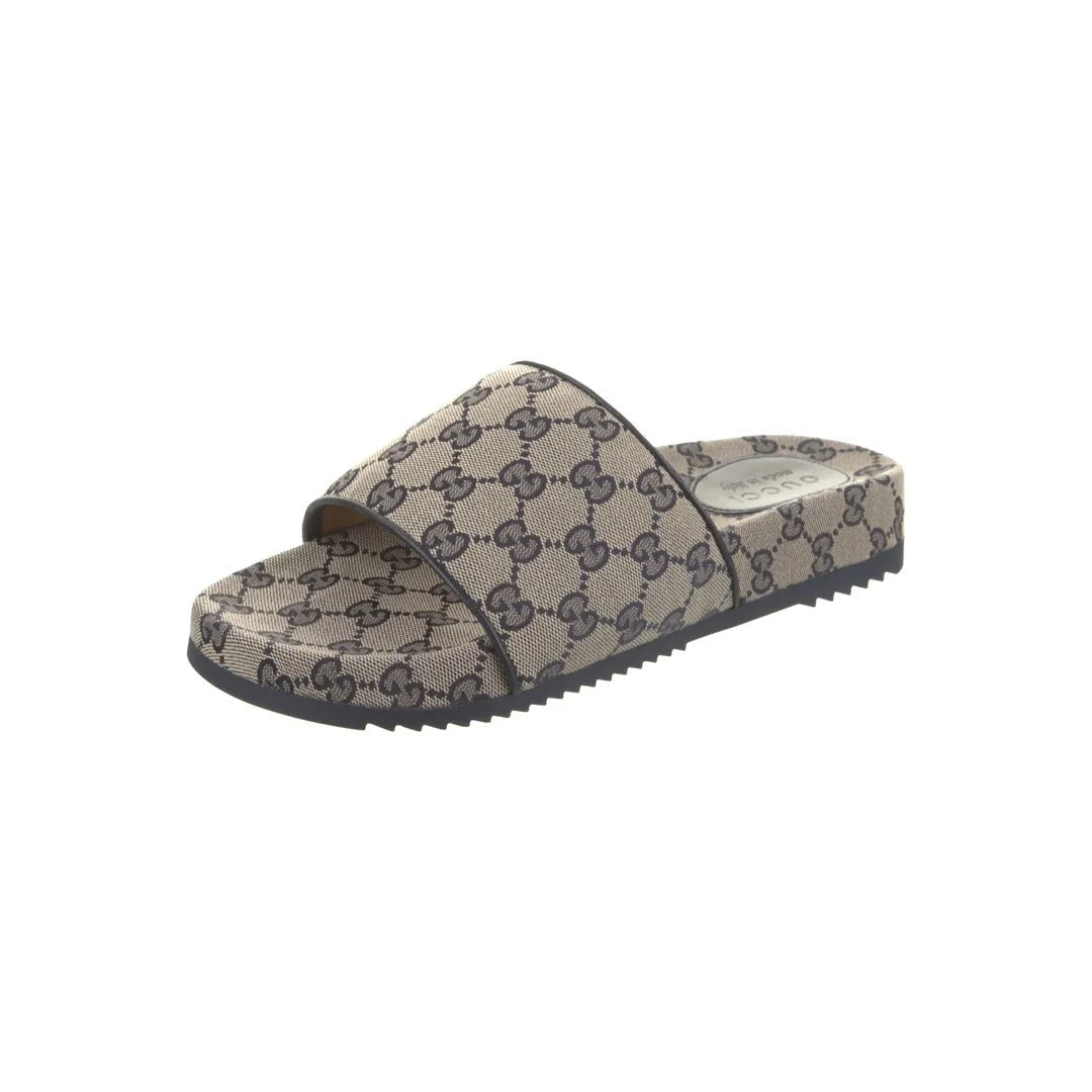 Gucci Canvas Logo Slide Sandals Blue & Beige