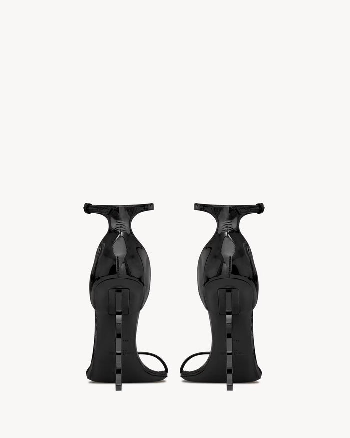 YSL Opyum Sandals in Patent Leather Black Emblem