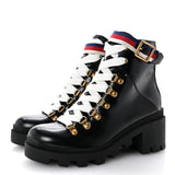 Gucci Sylvie Web Lace Up Combat Boots Black 4