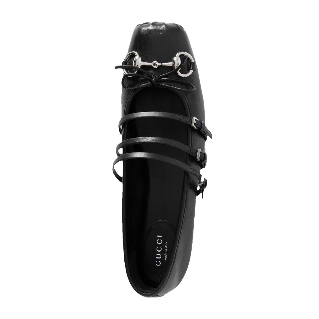 Gucci Horsebit Leather Ballet Flats Black