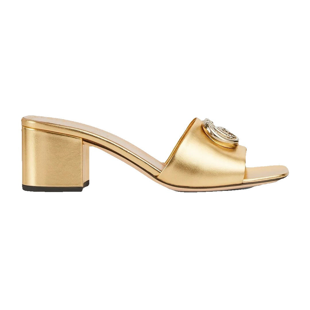 Gucci Slide Sandal With Double G, Leather Gold