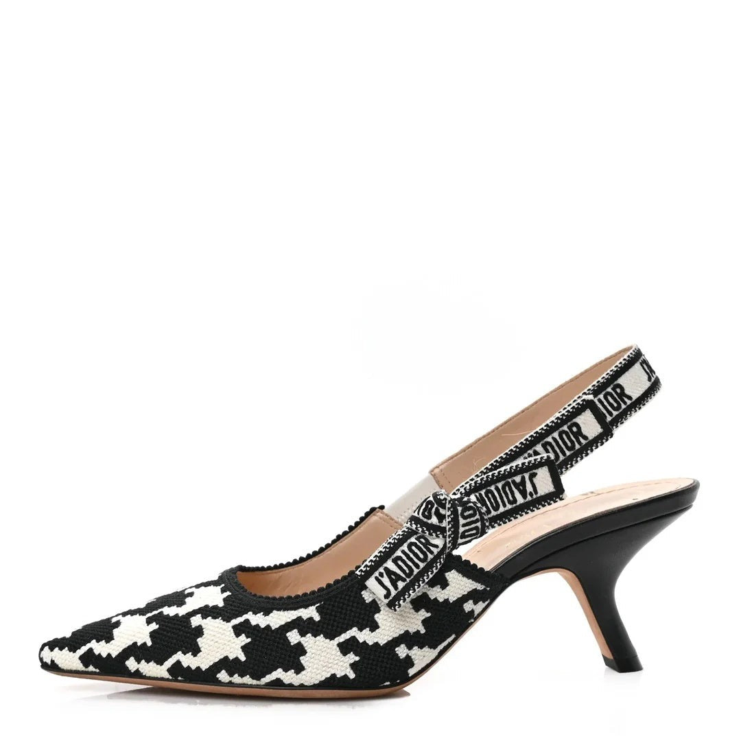 Christian Dior Patent Ribbon J'Adior Slingback 65Mm Pump Black & White Houndstooth