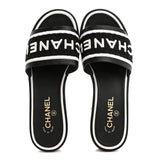 Chanel Lambskin Embroidered CC Mule Sandal 35 Black White 2
