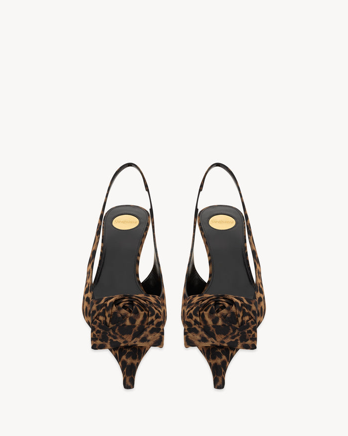YSL Dakota Slingback Pumps In Leopard Silk Muslin