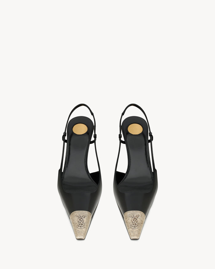YSL Jeanne Slingback Pumps In Glazed Leather