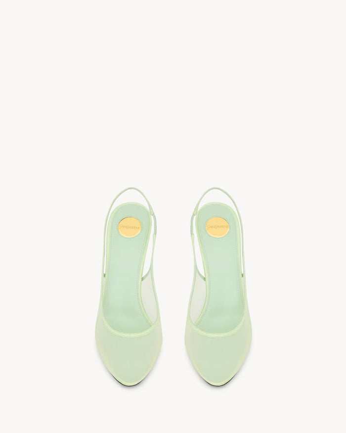 YSL Anita Slingback Pumps in Mesh Vert Pastel