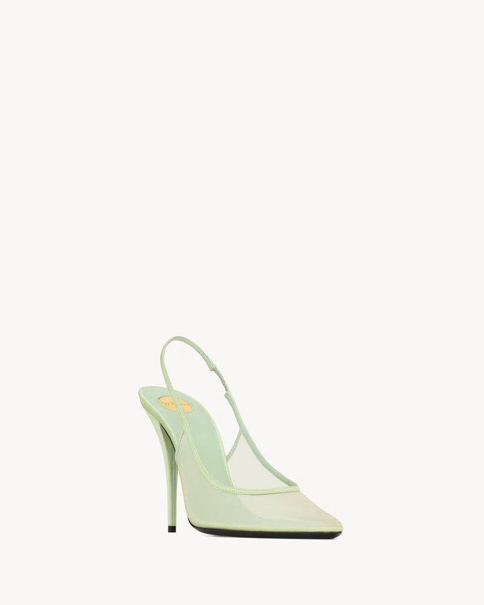 YSL Anita Slingback Pumps in Mesh Vert Pastel