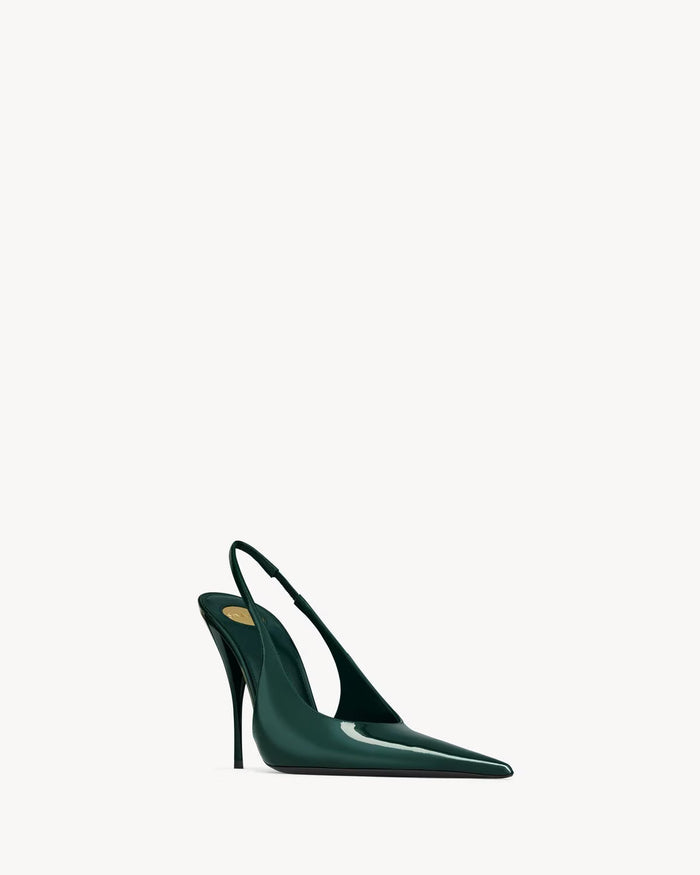 YSL P.A.R.I.S Slingback Pumps In Leather Forest Green