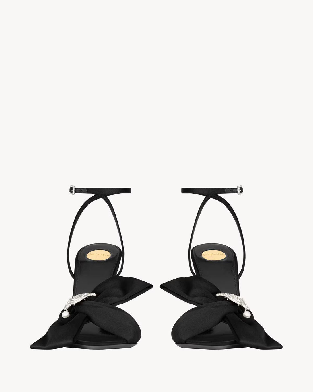 YSL Dove Sandals in Satine Crepe and Rhinestones