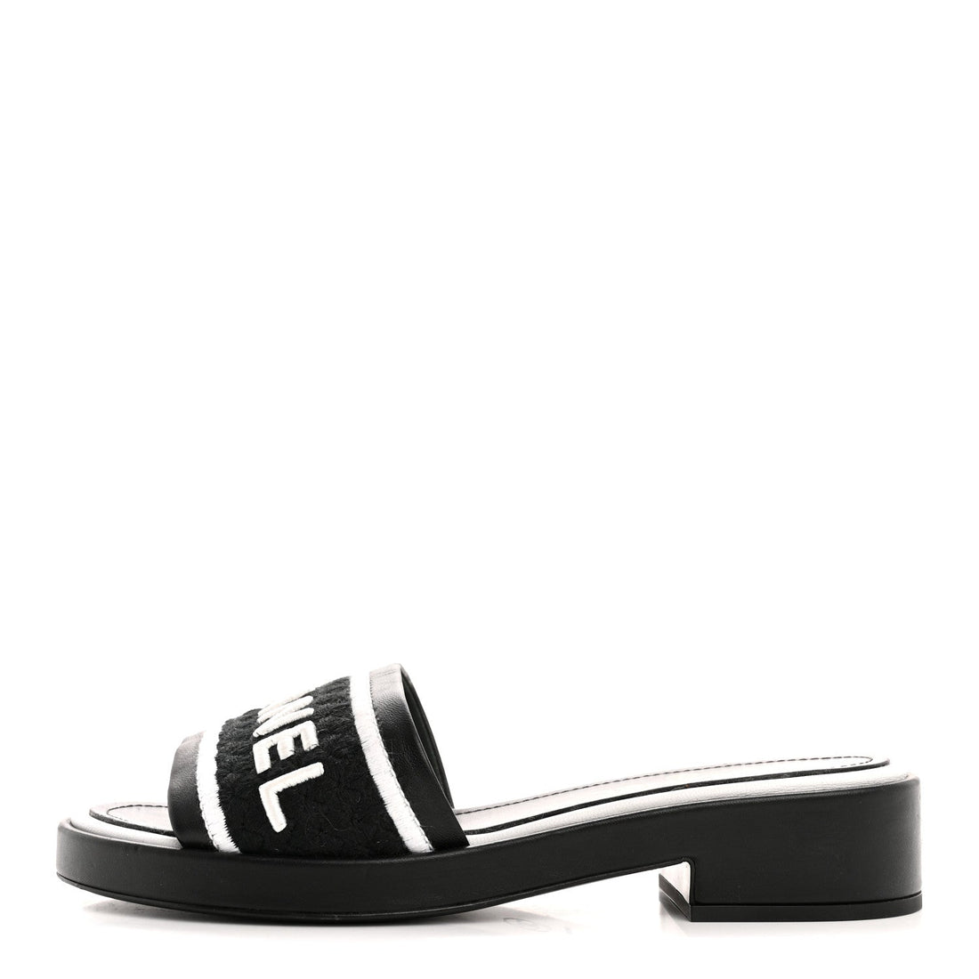 Chanel Lambskin Embroidered CC Mule Sandal 35 Black White