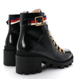 Gucci Sylvie Web Lace Up Combat Boots Black 5