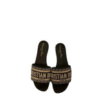 Christian Dior DWay Embroidered Flat Slide Sandals Camel Canvas Blue & Navy 3