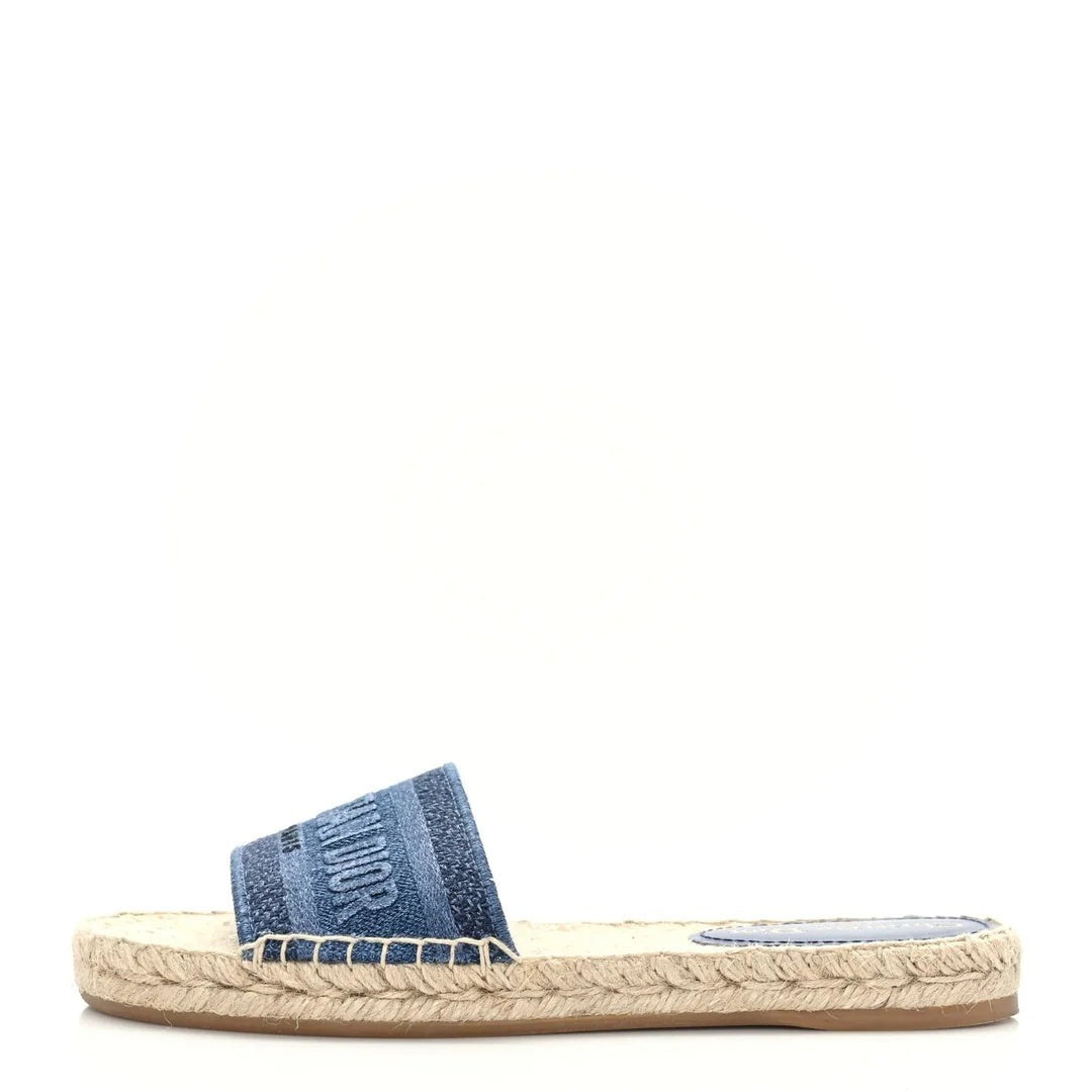 Christian Dior Canvas Embroidered Granville Espadrille Flat Slide Sandal