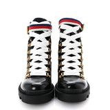 Gucci Sylvie Web Lace Up Combat Boots Black 3