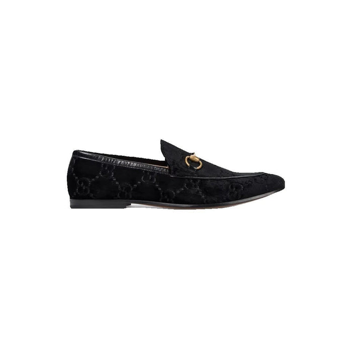 Gucci Goatskin Bee Star Embroidered Jordaan Loafers Black GG Velvet (Different Material)