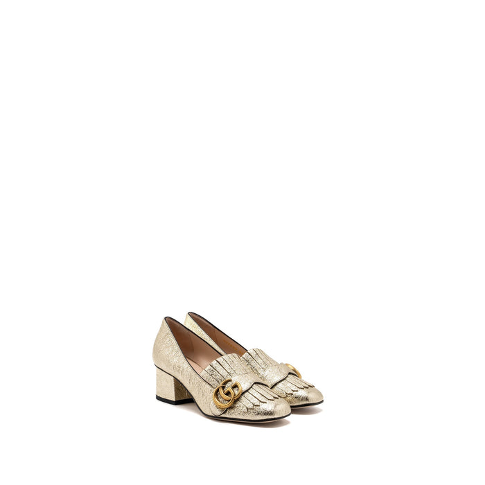 Gucci GG Marmont Mid Heel Pump Gold GHW