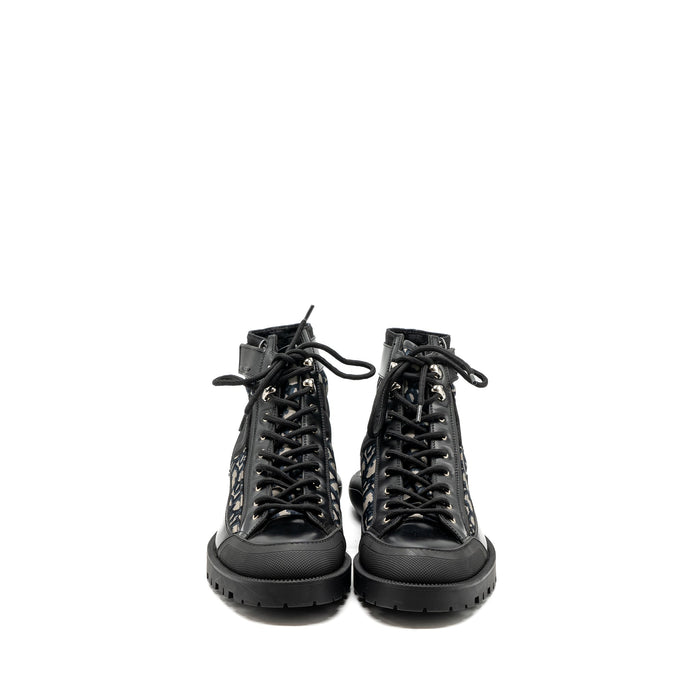 Dior Combat Mid Top Boots Dior Blue Oblique Black SHW