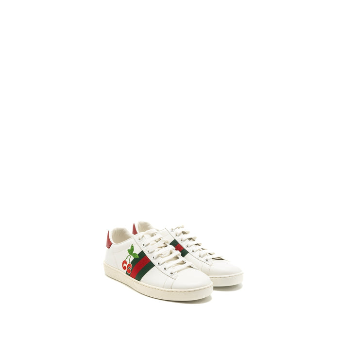 Gucci Leather Sneakers With GG Cherry Print White Multicolour