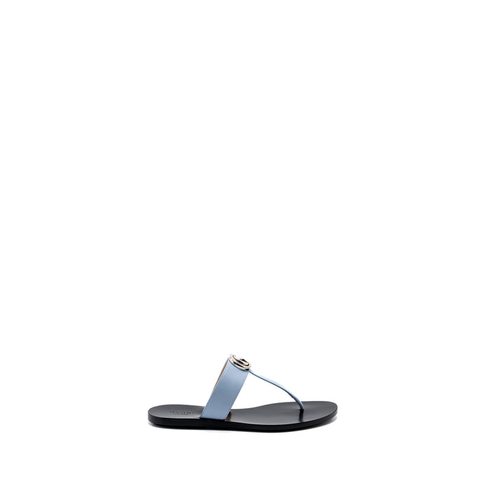 Gucci Leather Thong Sandal With Double G Leather Light Blue SHW