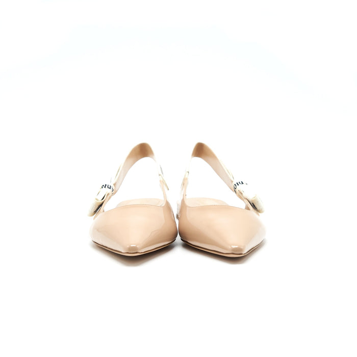 Christian Dior Slingback Ballet Flats Patent Leather Beige