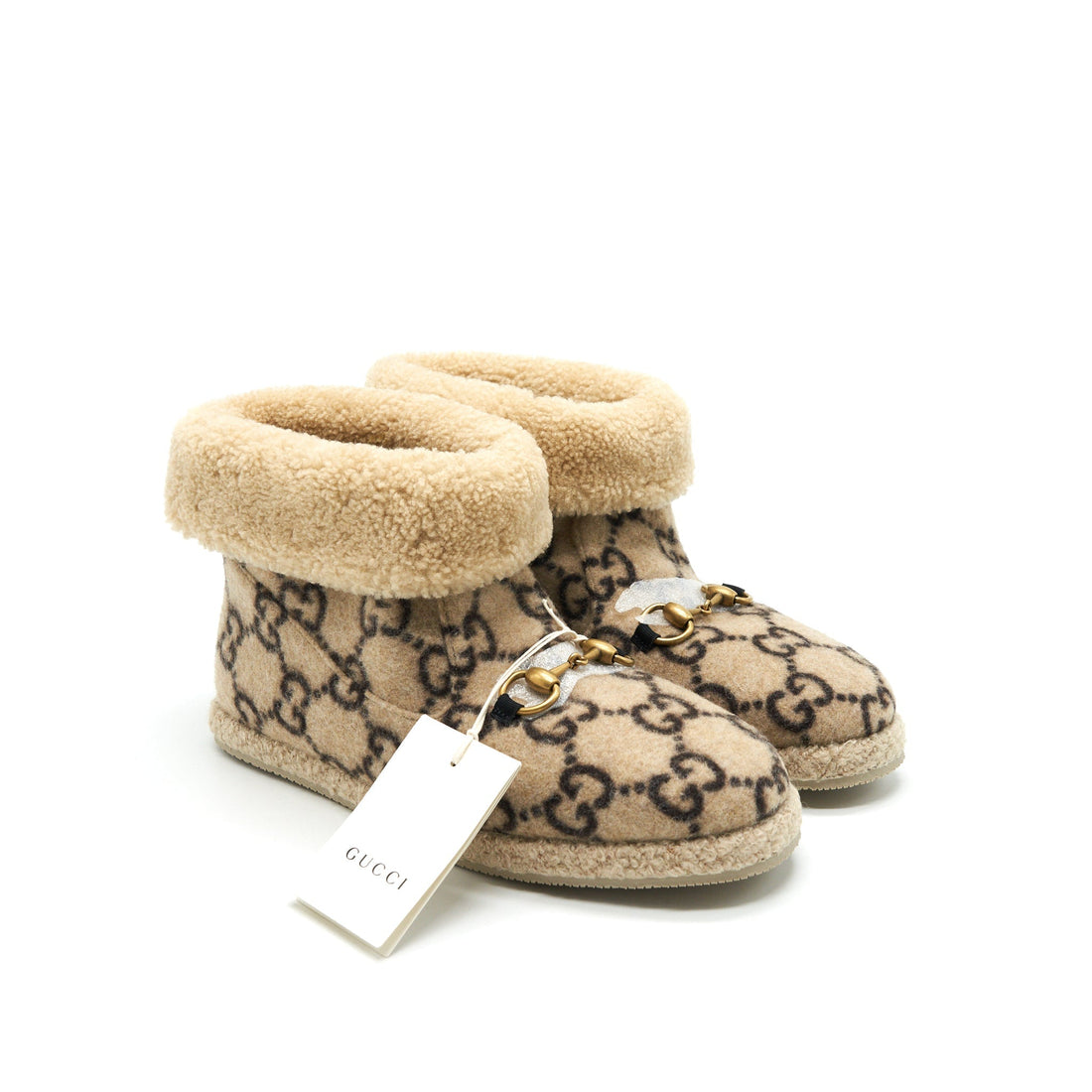 Gucci GG Wool Ankle Boots Beige