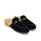 Gucci Velvet Mules Fur Black 1