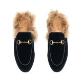 Gucci Velvet Mules Fur Black 2