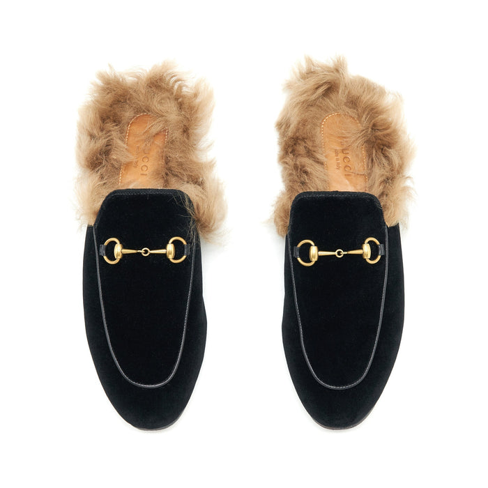 Gucci Velvet Mules Fur Black
