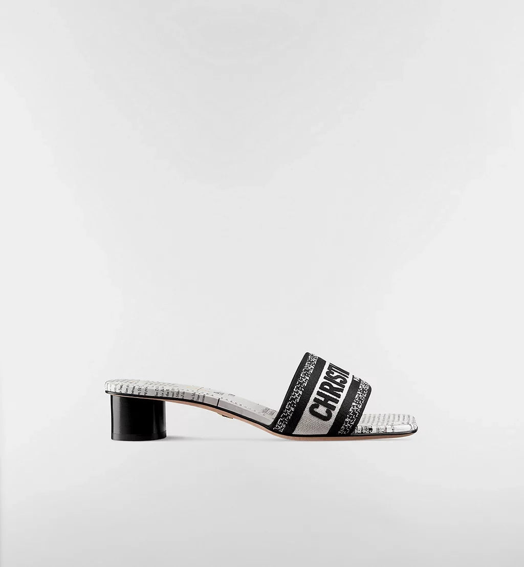 Dior Diorviera Dway Heeled Slide Cotton and White and Black